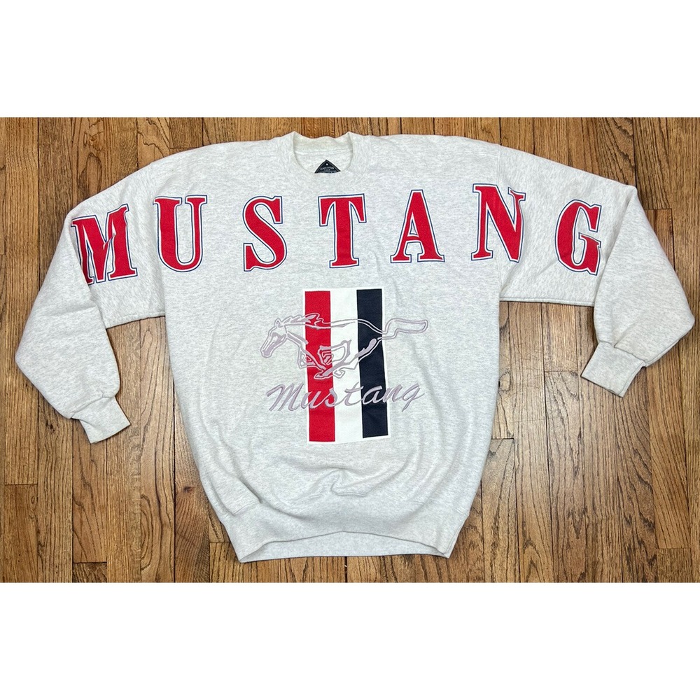 Vintage‎ Ford Mustang Logo Big Spellout  Embroidered Crewneck Sweatshirt Sz XL